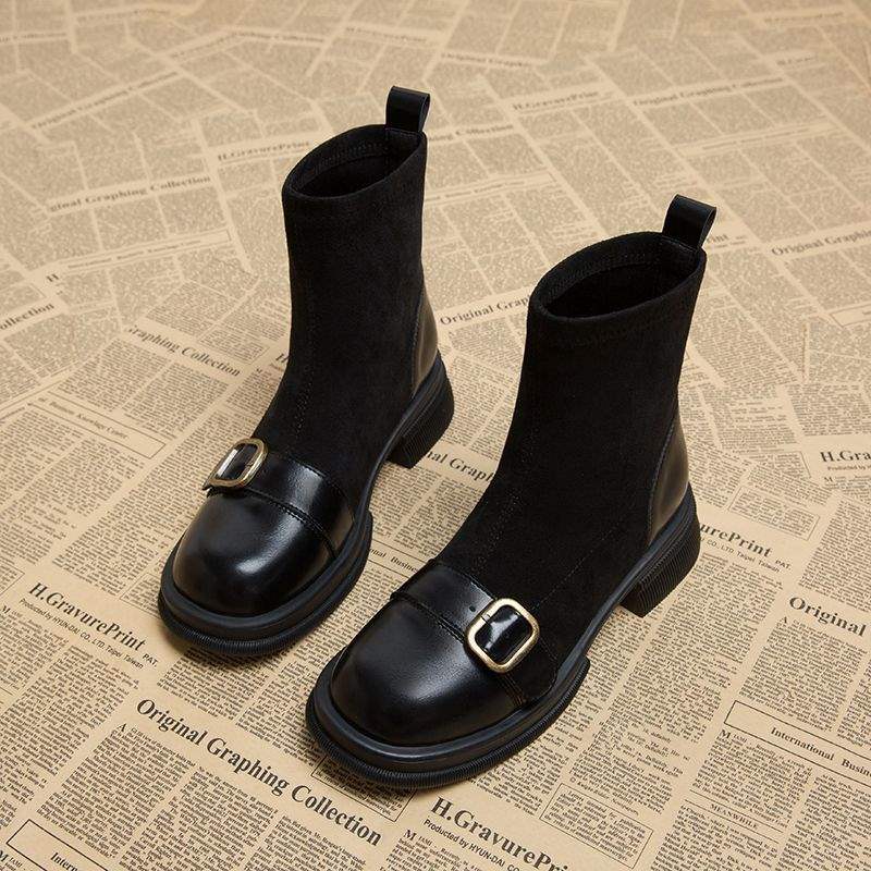 Temperament kurze Stiefel Damen Chelsea Boots 2025 Herbst und Winter neue elastische dünne Stiefel Sockenstiefel braune mittelhohe Stiefel Samt