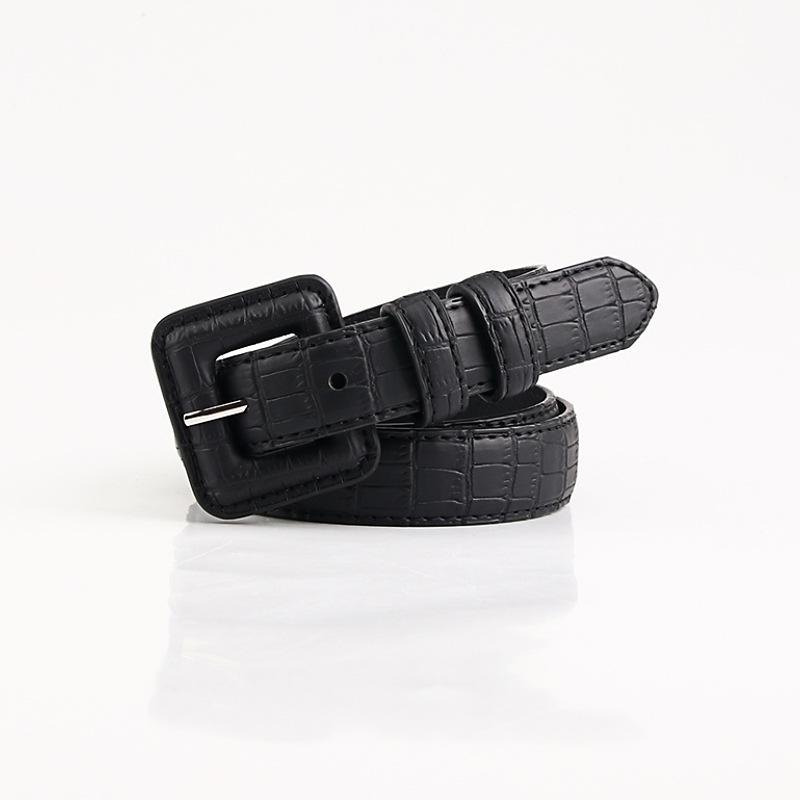 Elegant Japanese & Korean Women's Stone Pattern Buckle Leather Belt