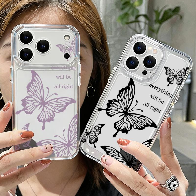 Black Butterfly Printed TPU Phone Case For iPhone 17 16 Pro 15 14 13 12 Pro Max 11 Shockproof Transparent Soft Silicone Cover
