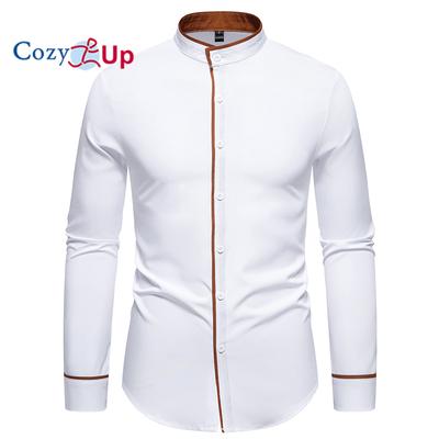 Cozy Up Men's Banded Collar Dress Shirts Wrinkle Free Long Sleeve Mandarin Collar Button Down Shirt