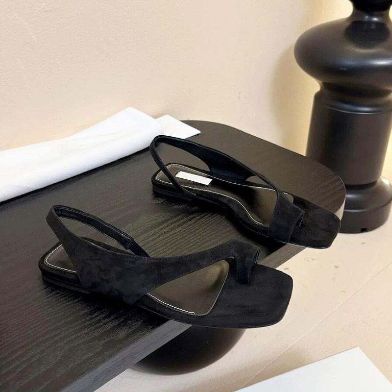 Sheepskin Version~ Korean Square Head Cover Toe Flat Bottom Roman Sandals Women's 2025 Summer New Beach Versatile Cool Slippers