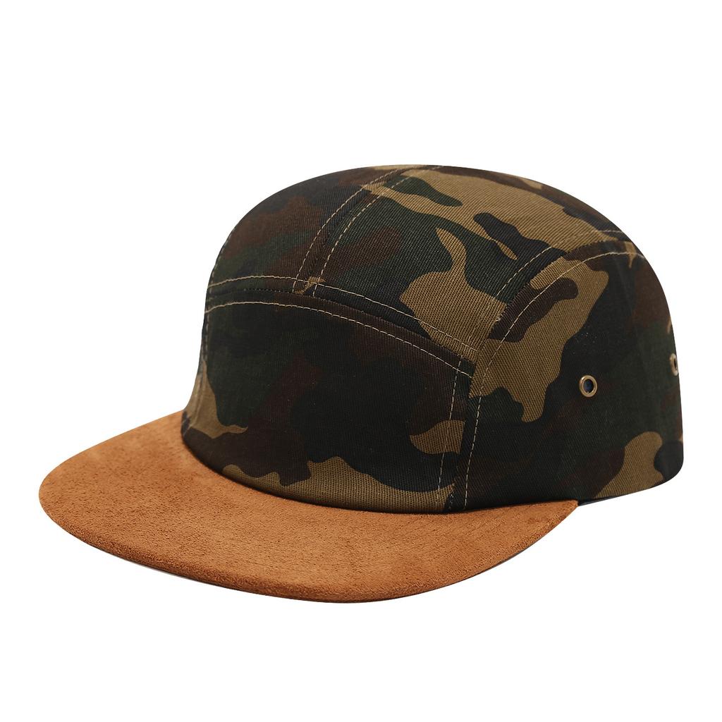 American Retro Camouflage Imitation Suede Brim Five-piece Hat Men's and Women's Hip-hop Hat Flat Brim Street Versatile Trend Cap