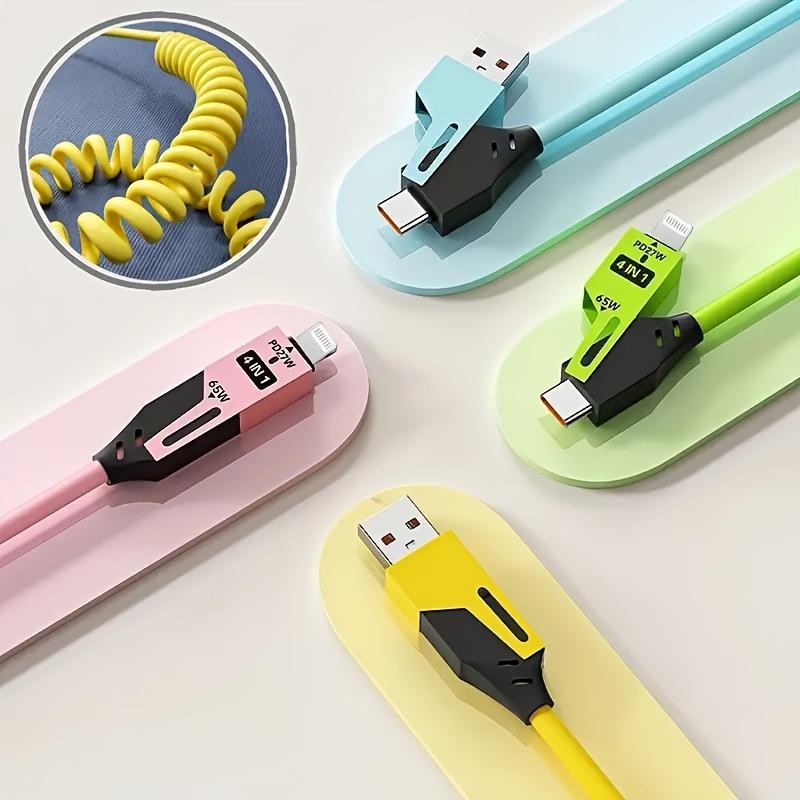 3pcs 4-in-1High-Speed Charging Cable USB Cable Travel Car Charging The Best Choice Spring Telescopic Charging Cable for SamSung Xiaomi for Huawei OPPO