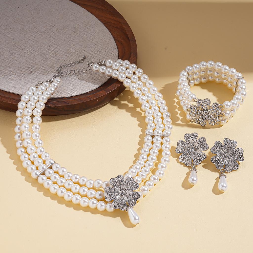 Baroque Diamond Imitation Pearl Flower Water Drop Multi-layer Necklace Temperament Necklace