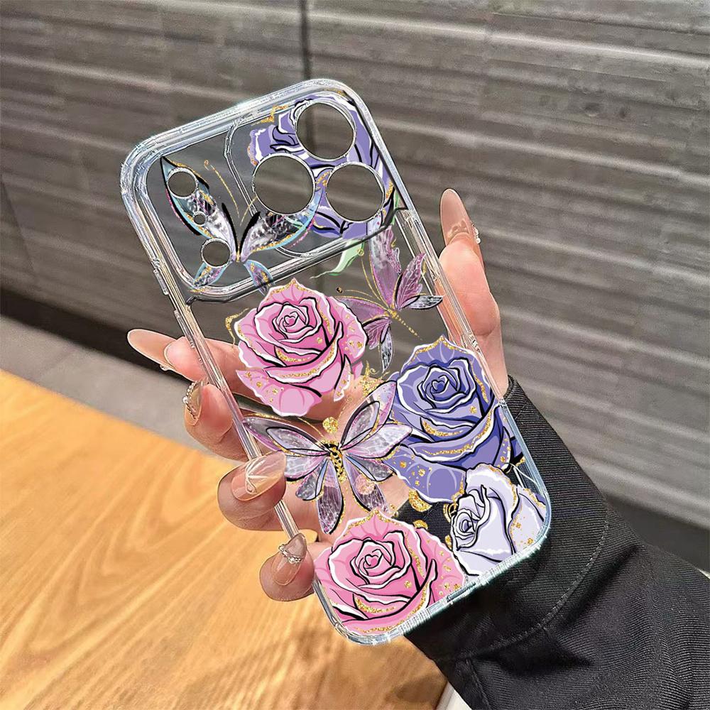 Transparent Clear Lavender Phone Case For Apple Iphone 17 Pro Max 16 15 14 Plus 17Air Rose Flower Oil Painting Shockproof Cover