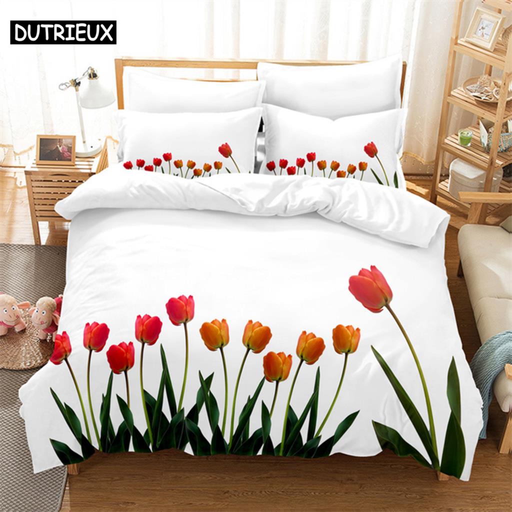 Set de lenjerie de pat Queen cu peisaj de lalele Husă de plapumă Set de pat pentru dormitorul copiilor Set husă de plapumă Mărime King Set husă de plapumă Seturi de lenjerie de pat