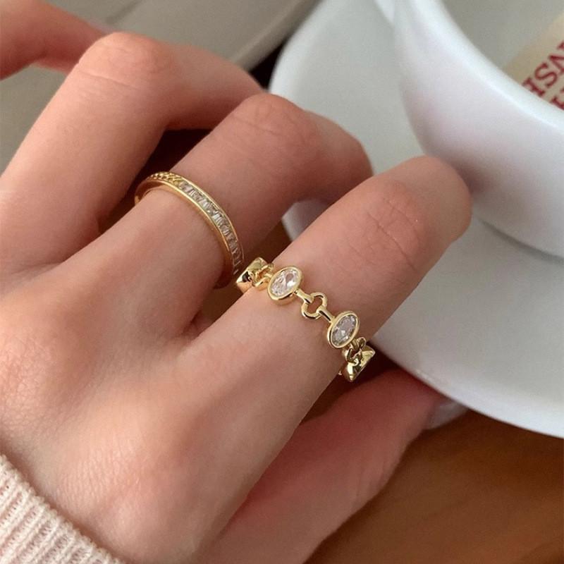 Eleganter Koreanischer Stil Verstellbarer Offener Ring Mit Funkelnden Zirkonsteinen Für Damen