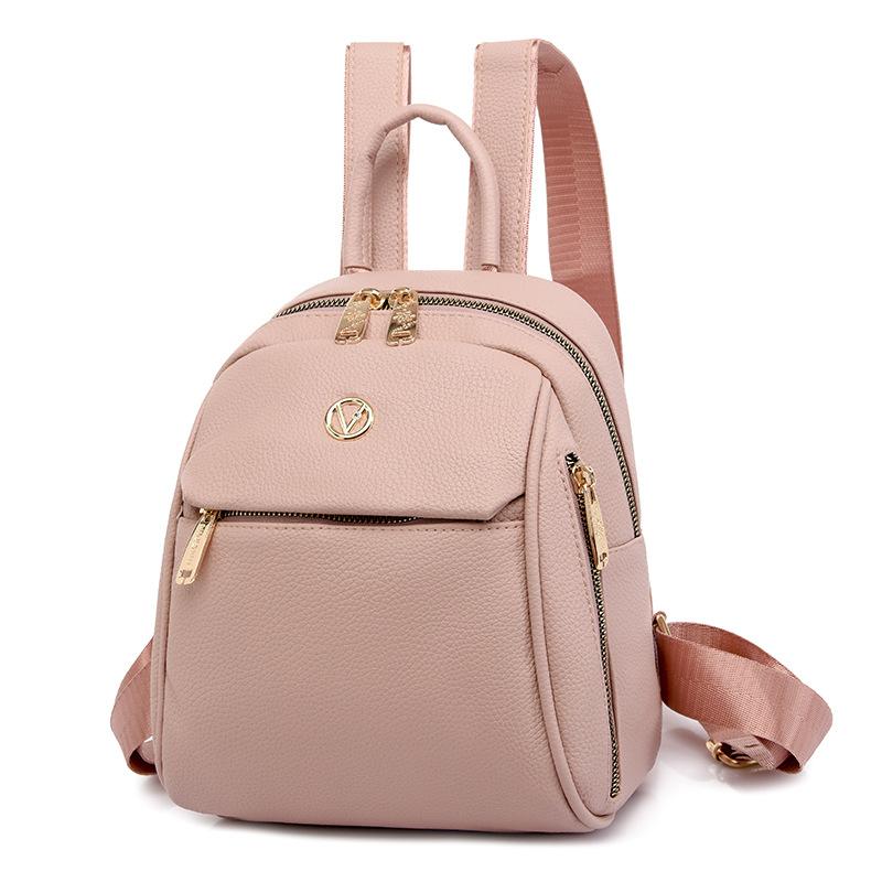 Solid-color Soft Leather Ladies' Fashionable Backpack, High-end Travel Mini Simple Trendy Ladies' Shoulder Bag