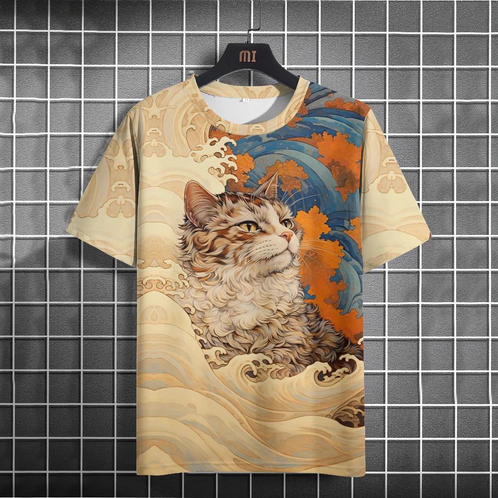 Men's T-shirt casual short sleeved T-shirt cat pattern