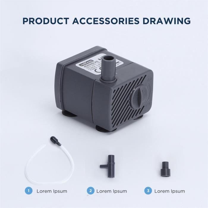 Nobleza - Pompe Submersible (5W, 300L/h) De Remplacement Pour Aquarium, Fontaine.. Avec Accessoires.