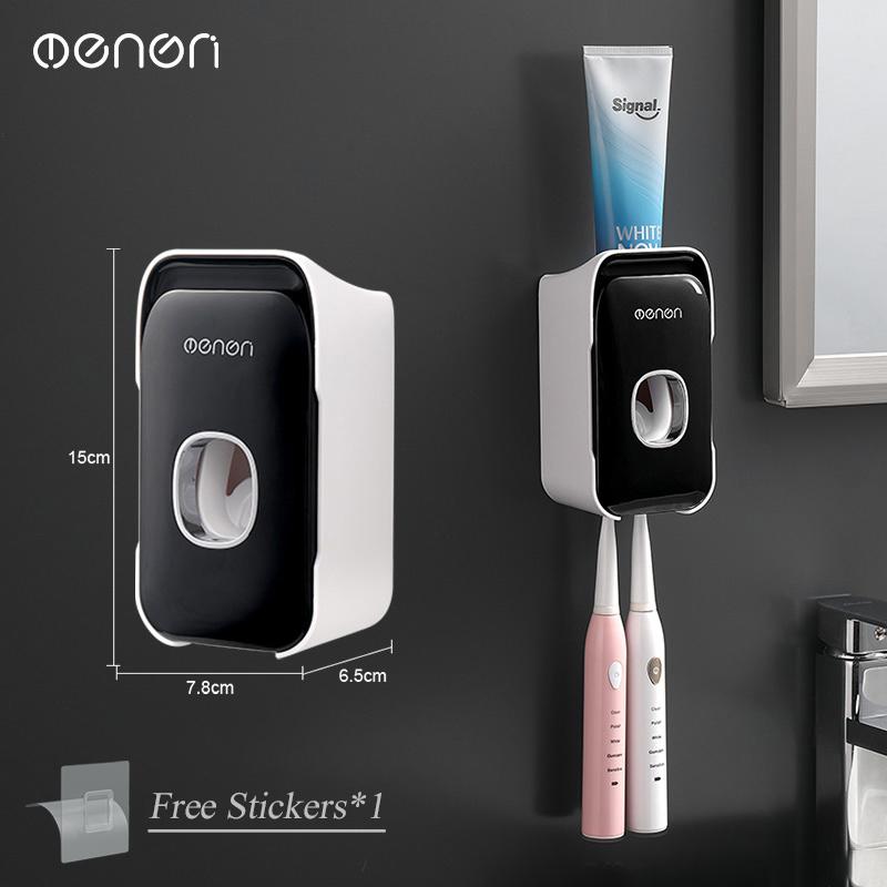 Premium MENGNI Automatic Toothpaste Dispenser Wall-Mounted Bathroom Toothpaste Squeezer Punch-Free Toothbrush Holder Rack Bathroom Acces