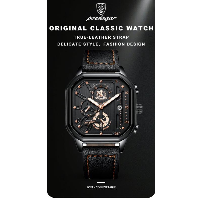 POEDAGAR Luxury Casual Men's Watch Fashion Sports Chronograph Leather Watches Waterproof Luminous Military Wristwatch Gift