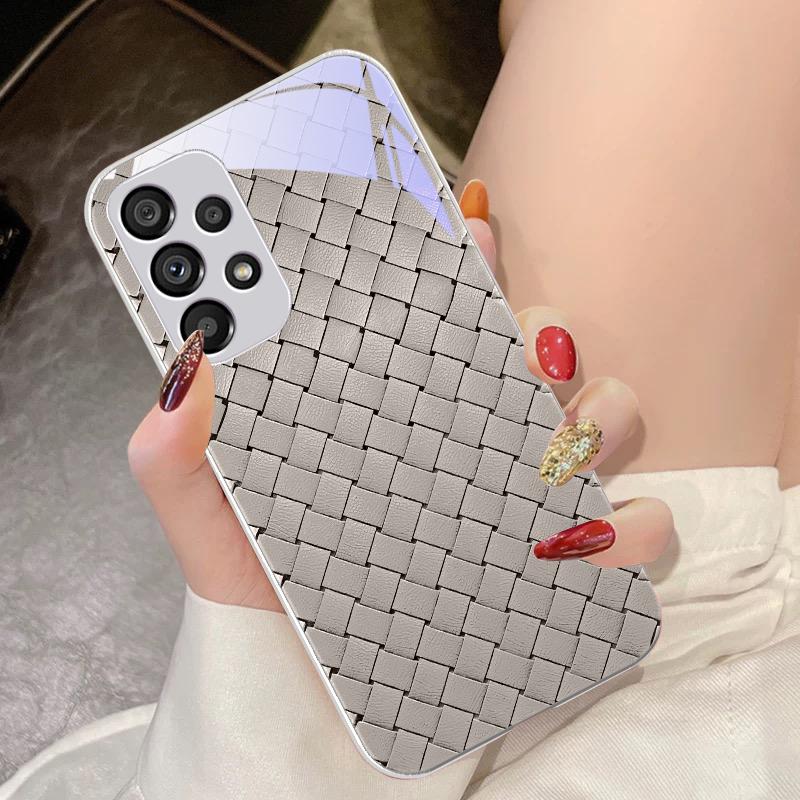 Simple Checkered Black For Samsung Galaxy S10 4G S20 11E 30 S21 21Fe 22 S24 Pro S23 Ultra 5G S8 S9 Tempered Glass Phone Case