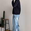 High Street Denim Pants For Men, Retro Distressed, Loose Straight Leg Pants, Wide Leg Sports Pants, Trendy