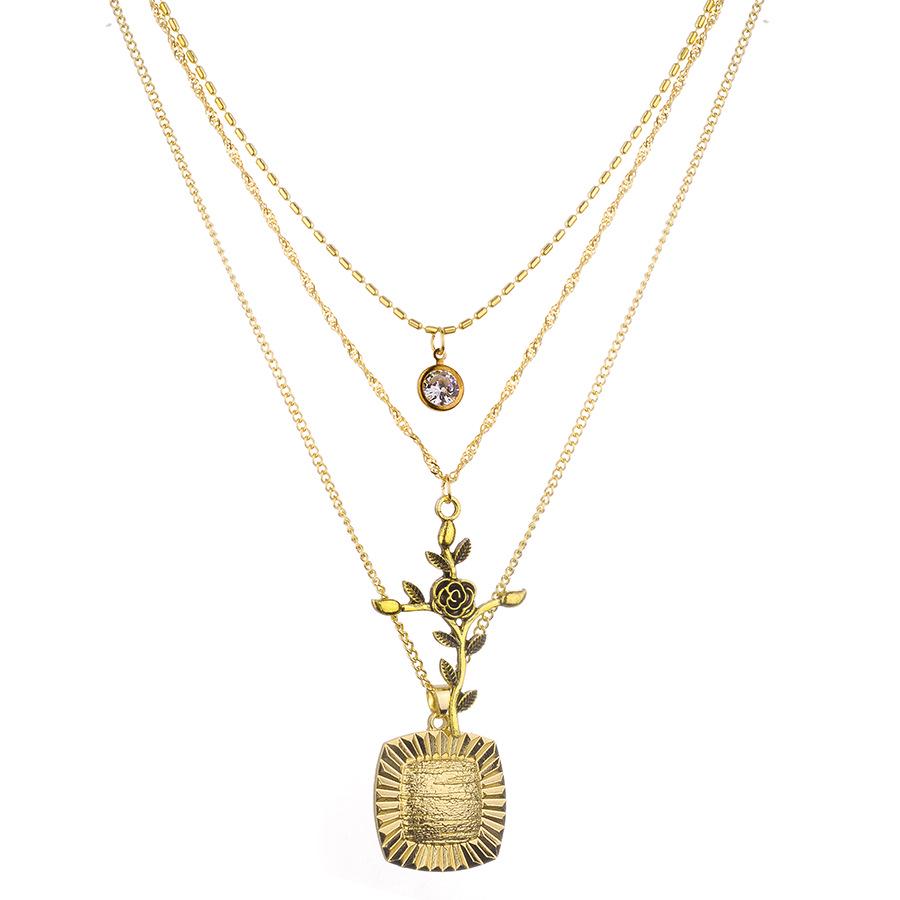 European and American Three-Layer Crystal Rose Flower Clavicle Necklace
