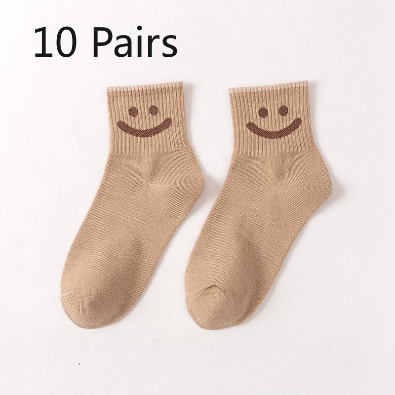 10 Pairs of Ladies Casual Cartoon Cute Smiling Face Cotton Mid Tube Socks