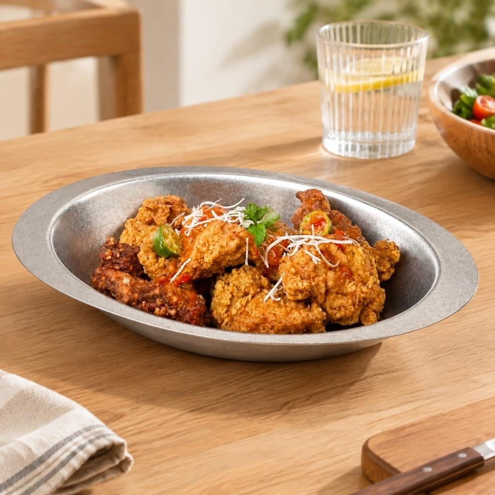 Stainless Steel Western Food Tray Oval Salad Plate Coffee Shop Tableware Outdoor Camping
