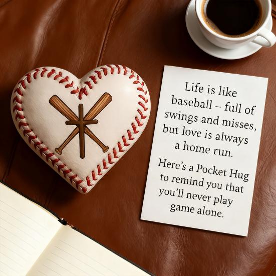 Love Heart Baseball Pocket Hug with Positive Card Emotional Support Heart Shaped Baseball Pocket