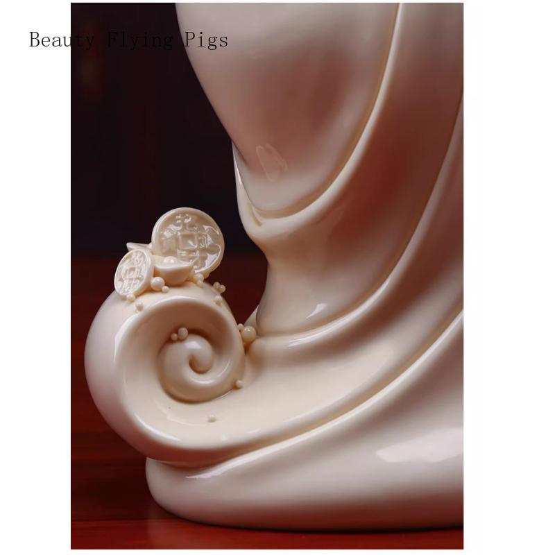 1PCS White Porcelain Maitreya Buddha Statue Home Living Room Big Belly Laughing Buddha Ceramic Decoration Opening Gift
