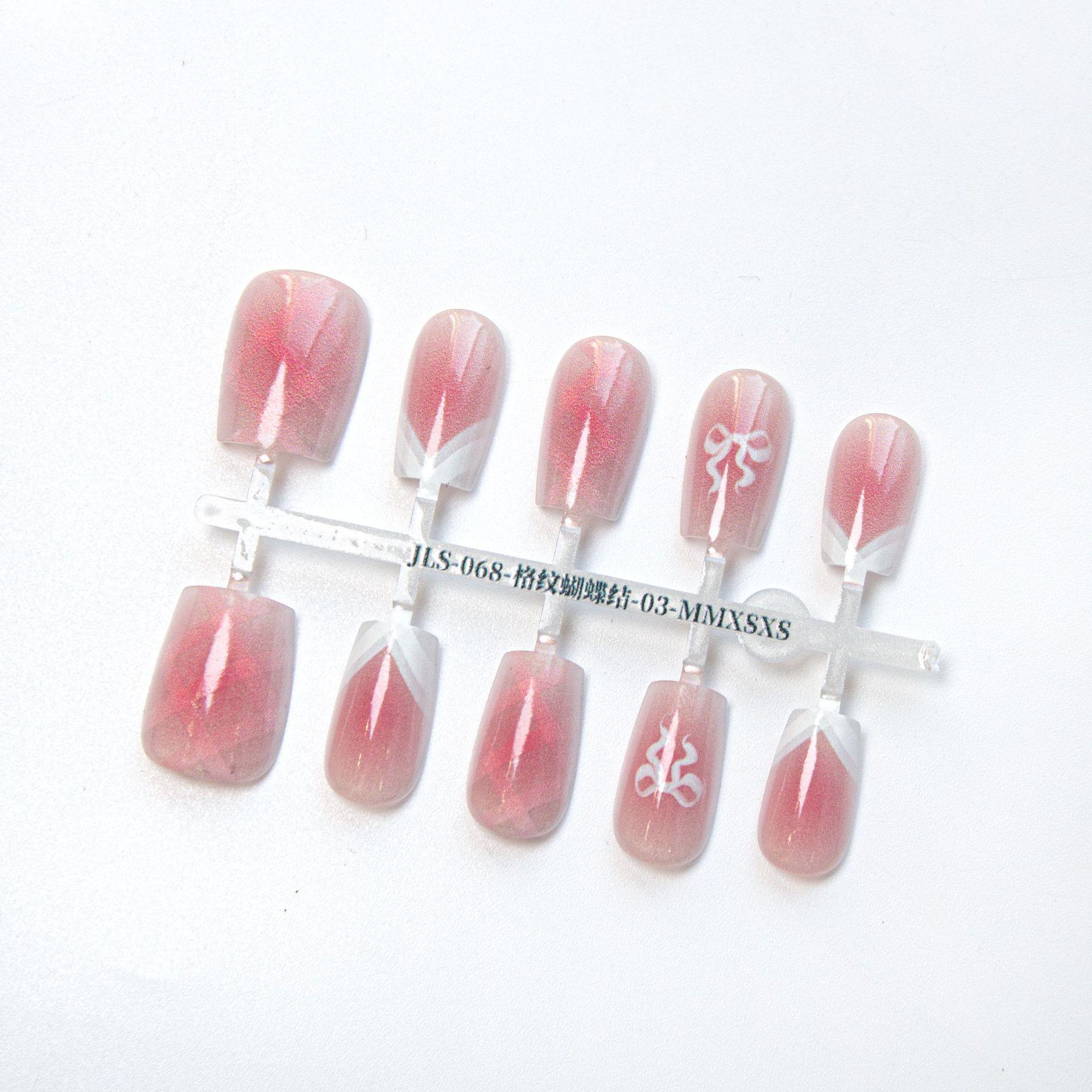 

Jiaolong Cat Eye Nails: Blush Original Design with Bow - Little Fragrant Style Wearable Tips Medium