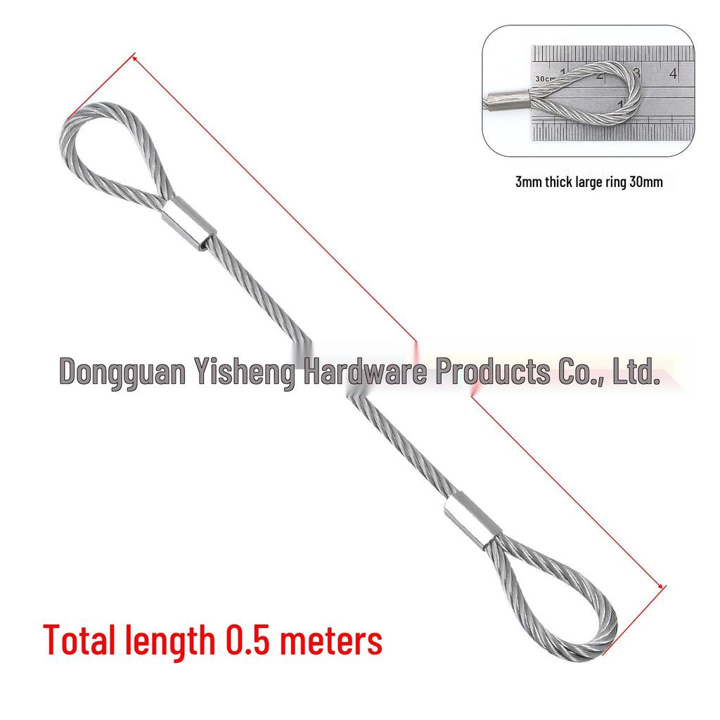 304 Stainless Steel Wire Rope Slings with Double Buckle Crimping Head for Rigging and Lifting.