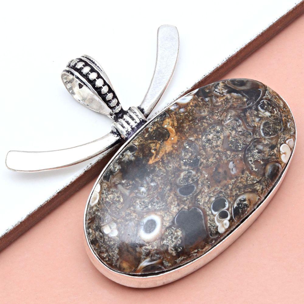 Pendant Turtella Jasper Gemstone Gift For Her Silver Jewelry 1.5"