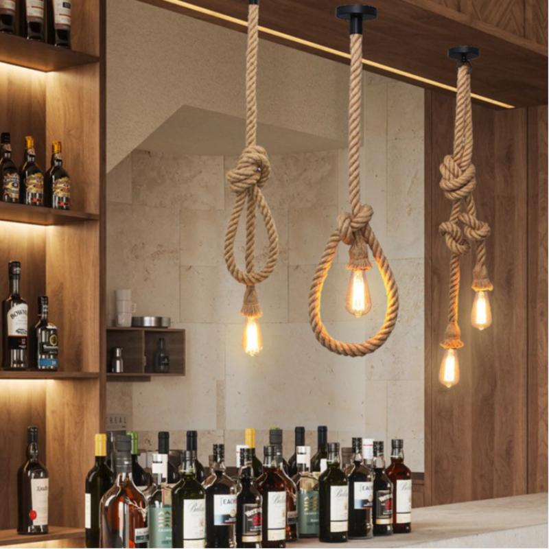 Industrial E27 Vintage Hemp Rope Pendant Lights Attic Personality Indoor Lightings for Loft/Living Room/Bar Pendant Chandelier