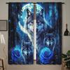 2pcs Under the Moon Wolf King Rose Curtain - Artistic Home Decoration Curtains, All Season Decorative Curtains