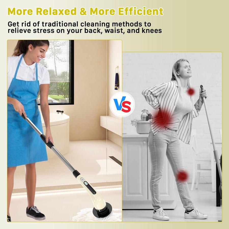Spin Scrubber, Cordless Cleaning Brush, Shower Scrubber with 7 Replaceable Brush, 2 Speeds and Adjustable Extension Handle for B