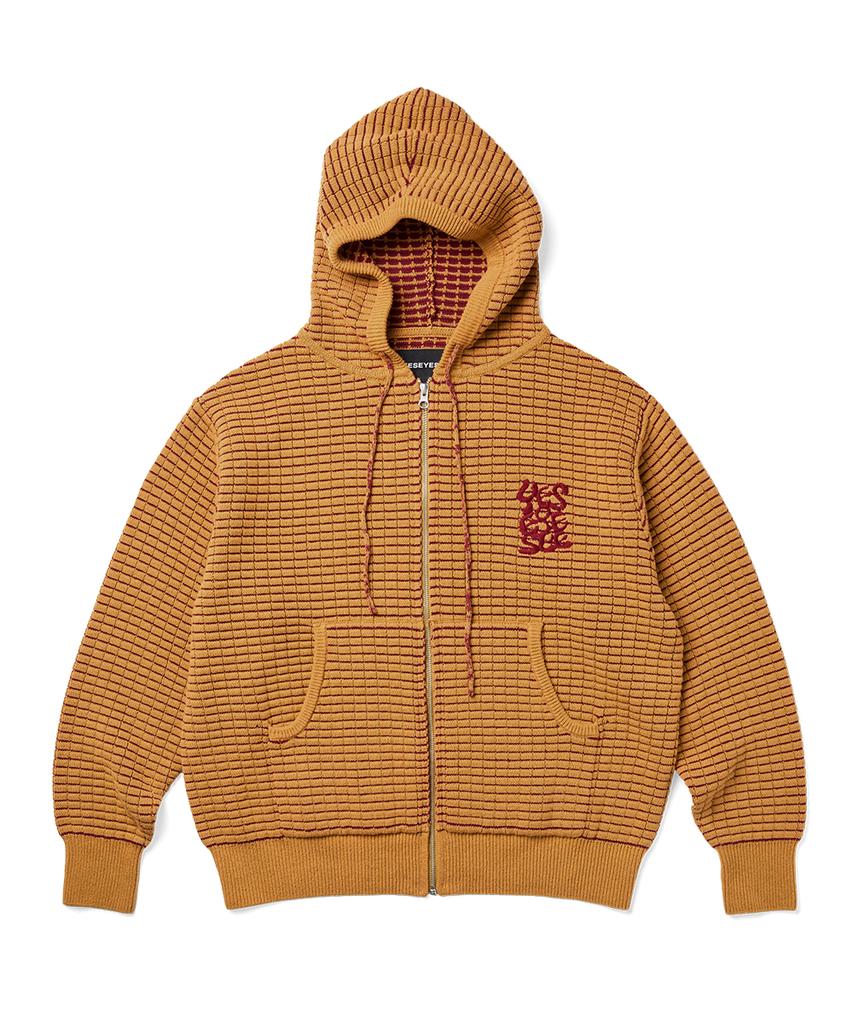 Yeseyesee Brick Pattern Knit Zip Hoodie Yellow