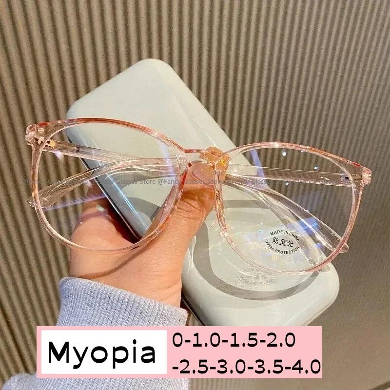 Women Popular Ins Finished Myopia Glasses Round Frame Blue Light Blocking Eyeglasses for Men Unisex Clear Minus Diopter Eyewear