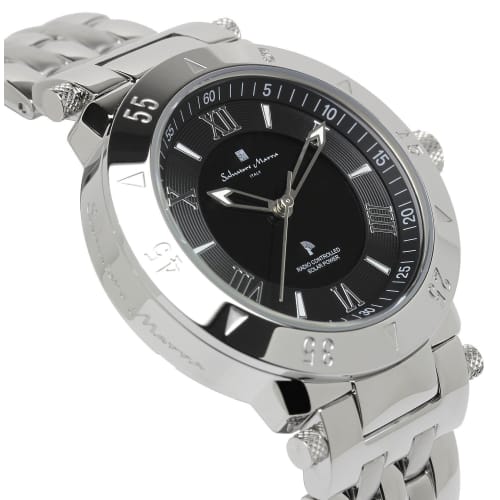 Salvatore Marra Watch Silver Black Radio Solar Stainless Steel Men's SM18112SS-SSBK