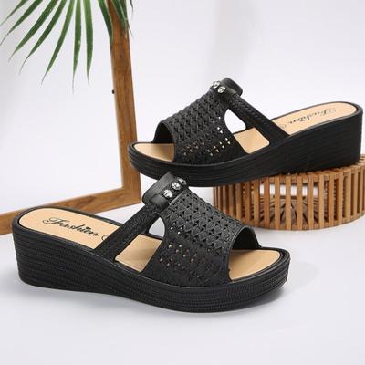 Mode Dicke Sohle Hausschuhe Damen 2024 Sommer Mode Vielseitige Keile Strandschuhe Frau Zuhause Rutschfest Flache Komfort Sandalen Pantoletten