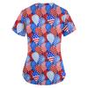 Camisa feminina de bolso de trabalho com estampa do Dia da Independência feminina manga curta com decote em V
