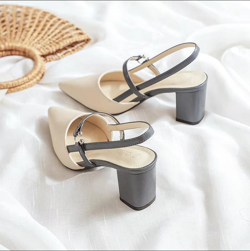 Fashion Fashion Shoes for Pumps Summer Elegant Chunky High Heels Pointed Toe Baotou Solid Ladies Shoes  Female Sandals Zapatillas Mujer