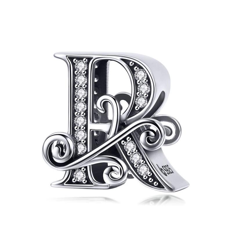 bamoer Funny 925 Silver DIY Letter Alphabet Metal Beads fit for Silver 925 Bracelet Heart Pattern Charms DIY