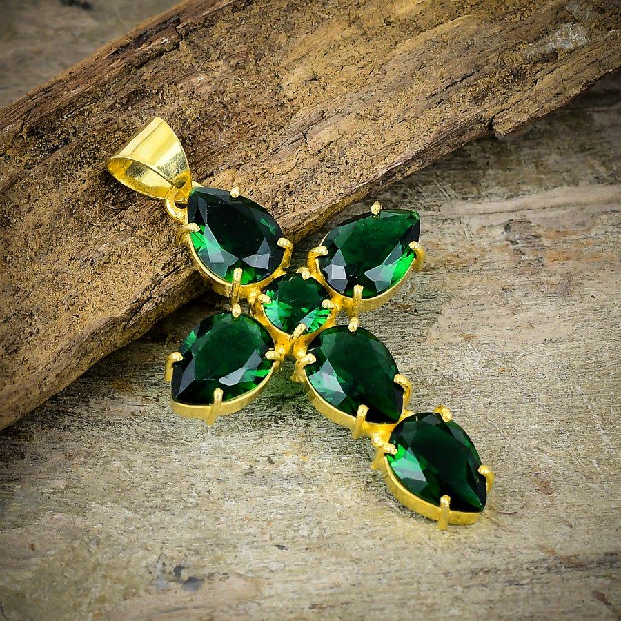 Chrome Diopside Gemstone Handmade 925 Sterling Silver Jewelry Pendant 2.36" M-208