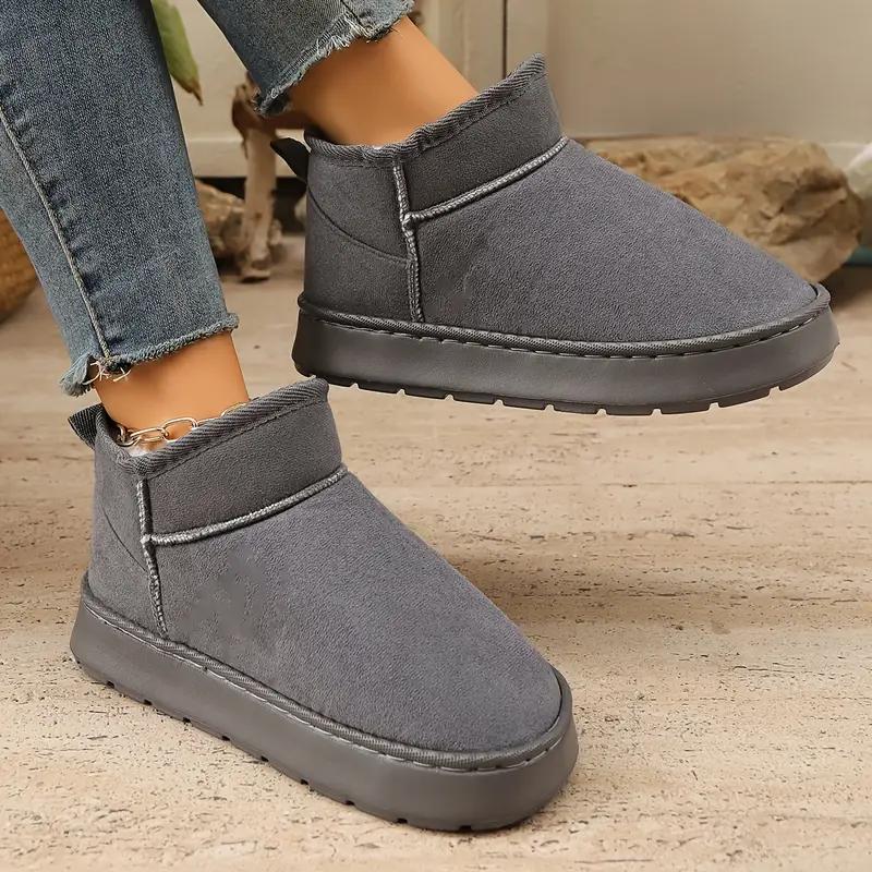 Women'S Winter Snow Boots, Casual Solid Color Slip-on Home Slippers, Warm Fabric Upper & Inner with EVA Sole, Indoor Outdoor Fashion Footwear