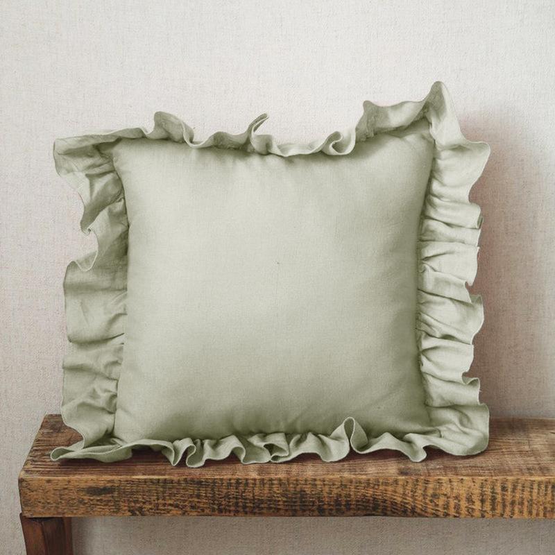 Taies d'oreiller à volants 100% lin, Housse de coussin douce et confortable, Oreillers de canapé Décoration de maison Ornement de canapé de salon