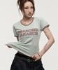 LANARCHIVE [0141] Lettering Applique Women'S Ringer T-Shirt - Dusty Mint
