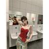 [Human Cotton] Spice Girl Bow Strap-on Tube Top, Women's Pure Desire Style Red Slim-fitting Short Top