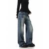 Vintage Washed Whiskered Unisex Straight-Leg Micro Flare Floor-Length Jeans