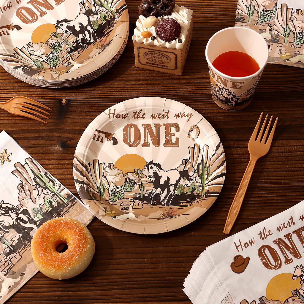 Kklolai 96 Pcs Western Cowboy Party Decorations Bulk West Party Plates 24 First Rodeo Disposable Paper Plates 24 Cowgirl Na