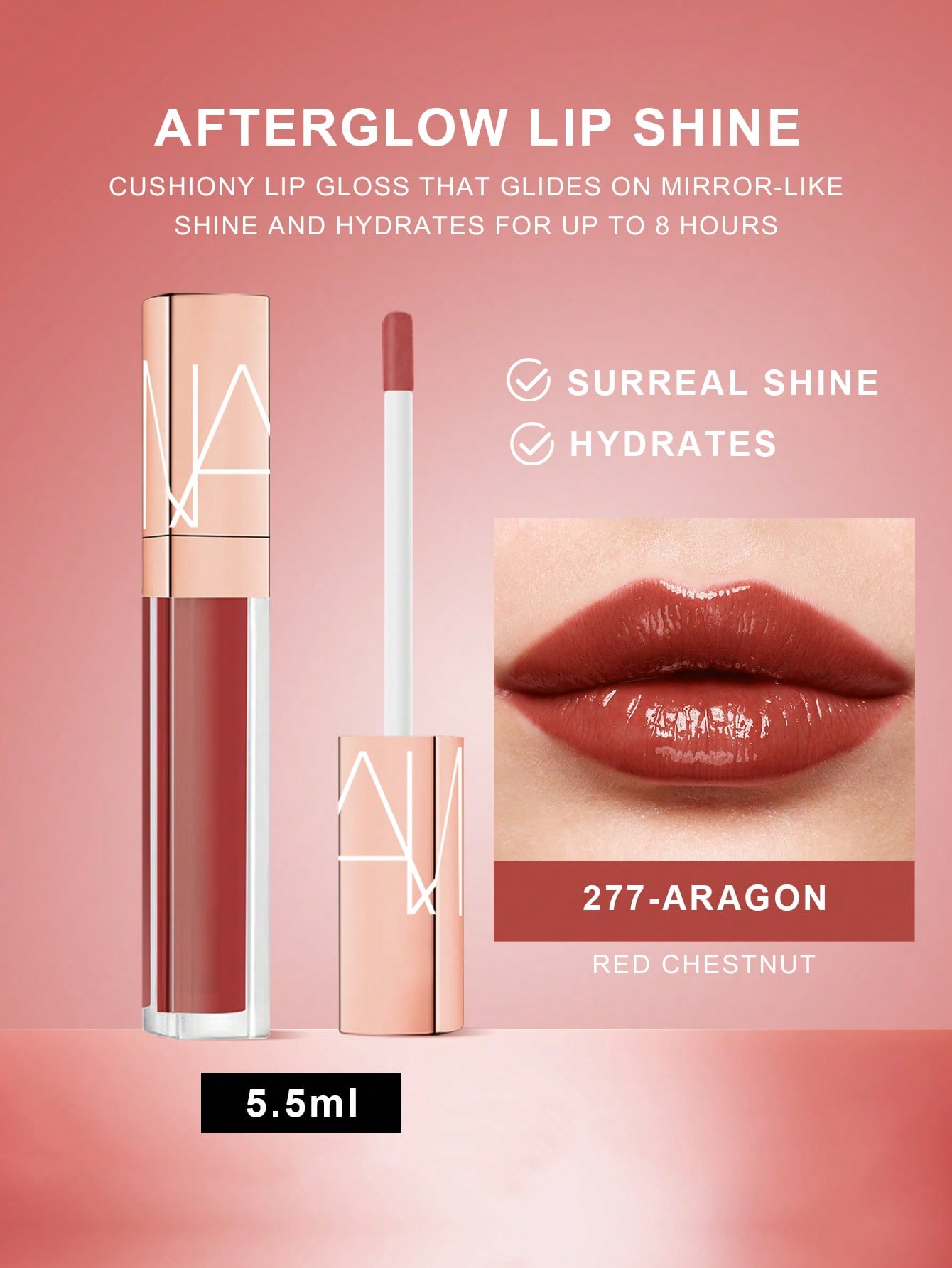 

NARS Afterglow Lip Shine ARAGON 277 0.17 oz Glossy Lipstick 277-ARAGON