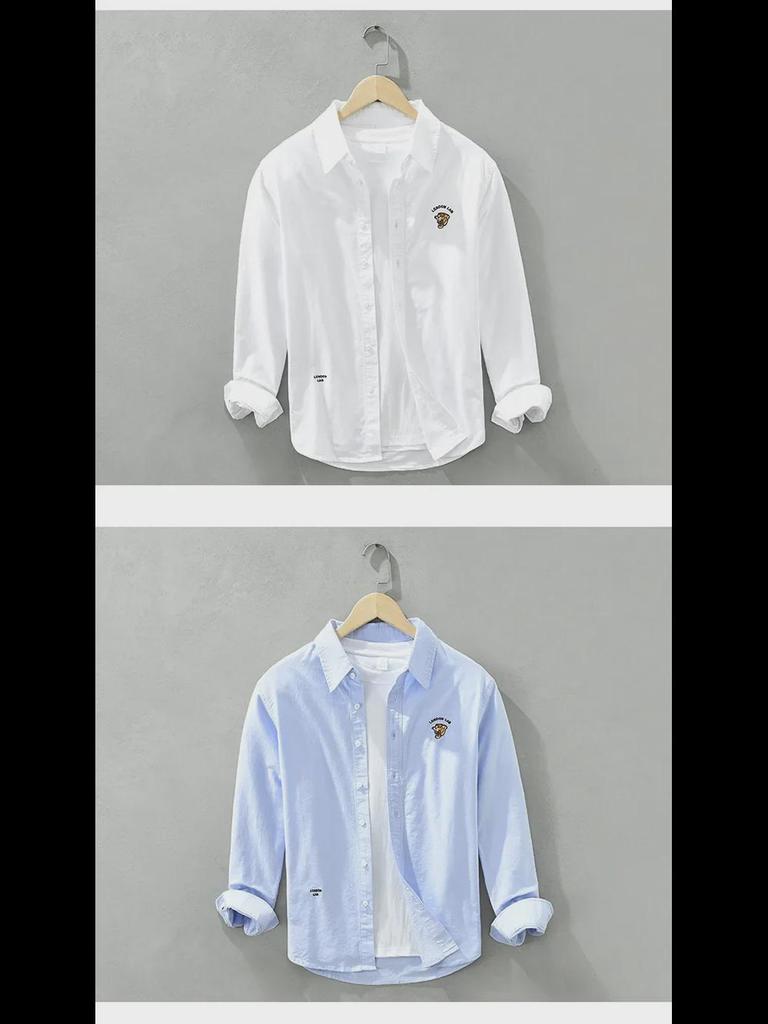 6633 Men's Oxford Long-Sleeve Embroidered Casual Shirt Jacket