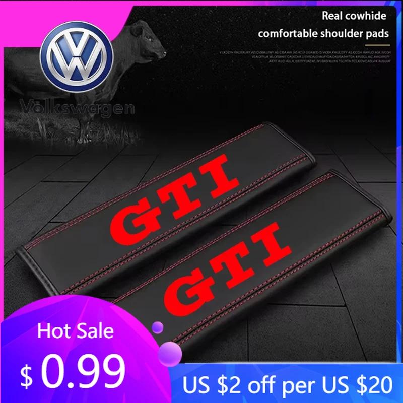 2026 Hot Sticker 2Pcs Leather Seat Belt Shoulder Cover Protection Pads for VW Volkswagen GTI Polo CC Golf Passat Tiguan Touareg