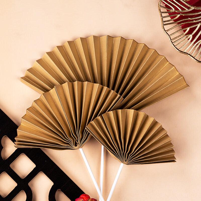 Chinese Style Red Sunflower Folding Fan Cake Topper