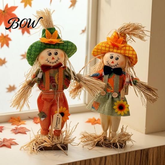 Rustic Farmhouse Yard Display Standing Fall Scarecrow Decoration, Halloween Thanksgiving Ornament Durable Garden Figure with Clothes Hat for