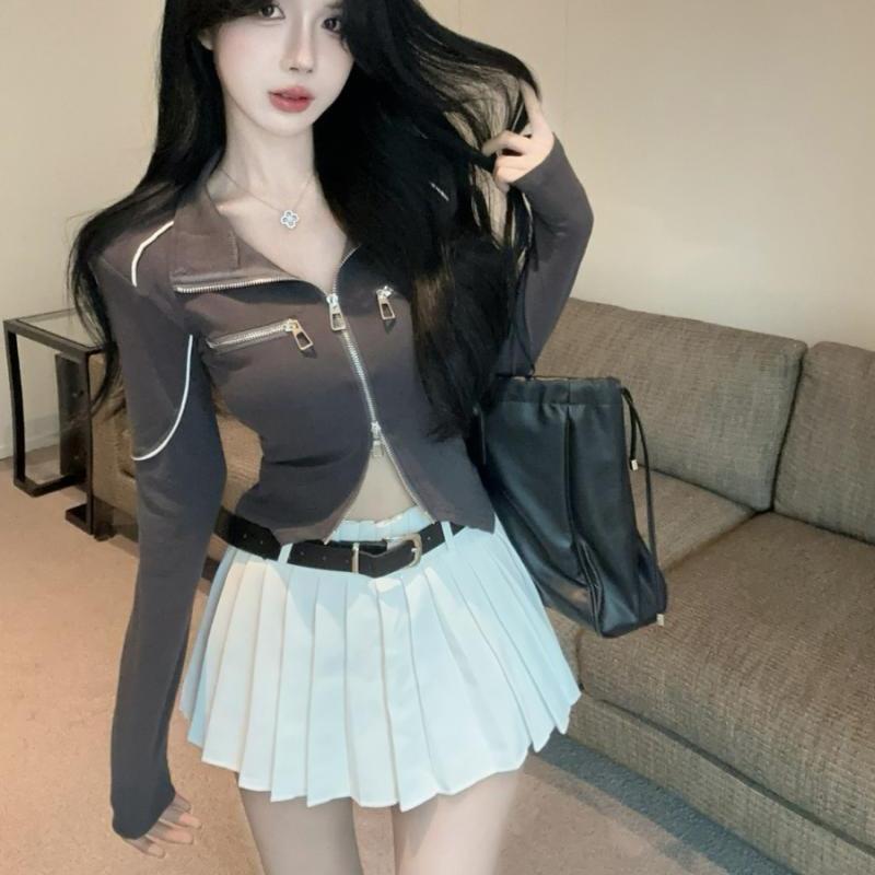 Damskie koszulki z długim rękawem i zamkiem błyskawicznym w stylu retro, do ćwiczeń na rowerze, czarne koszulki z okrągłym dekoltem, dziewczęce koszulki Y2K