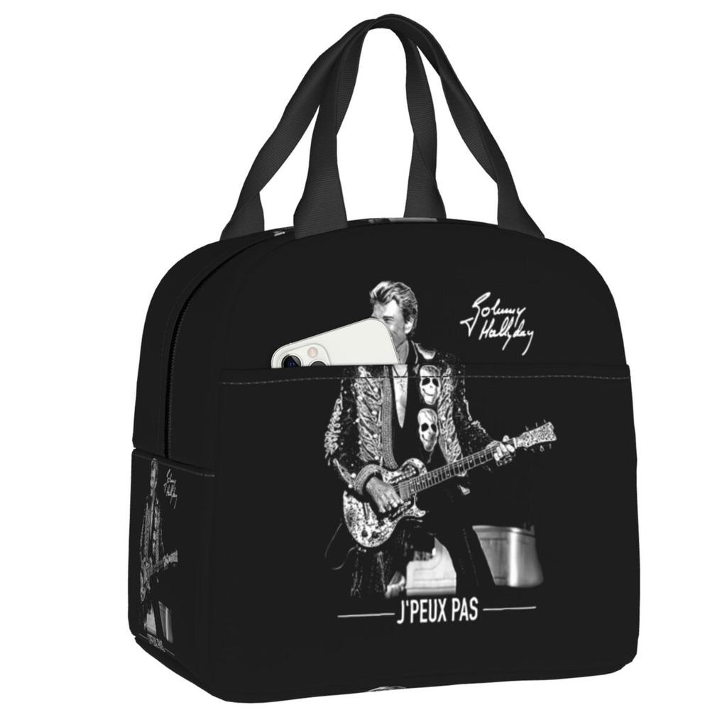Sac à déjeuner isotherme personnalisé Johnny Hallyday Chanteur de Rock Français pour Pique-nique en Plein Air Réutilisable Glacière Thermique Boîte Bento Femmes Enfants